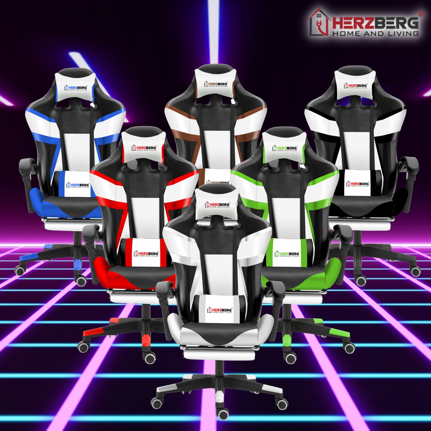 Herzberg HG-8082: driekleurige gaming- en bureaustoel met T-vormig accent wit - Design Meubelz