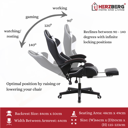 Herzberg HG-8083: driekleurige gaming- en bureaustoel met lineair accent groen - Design Meubelz