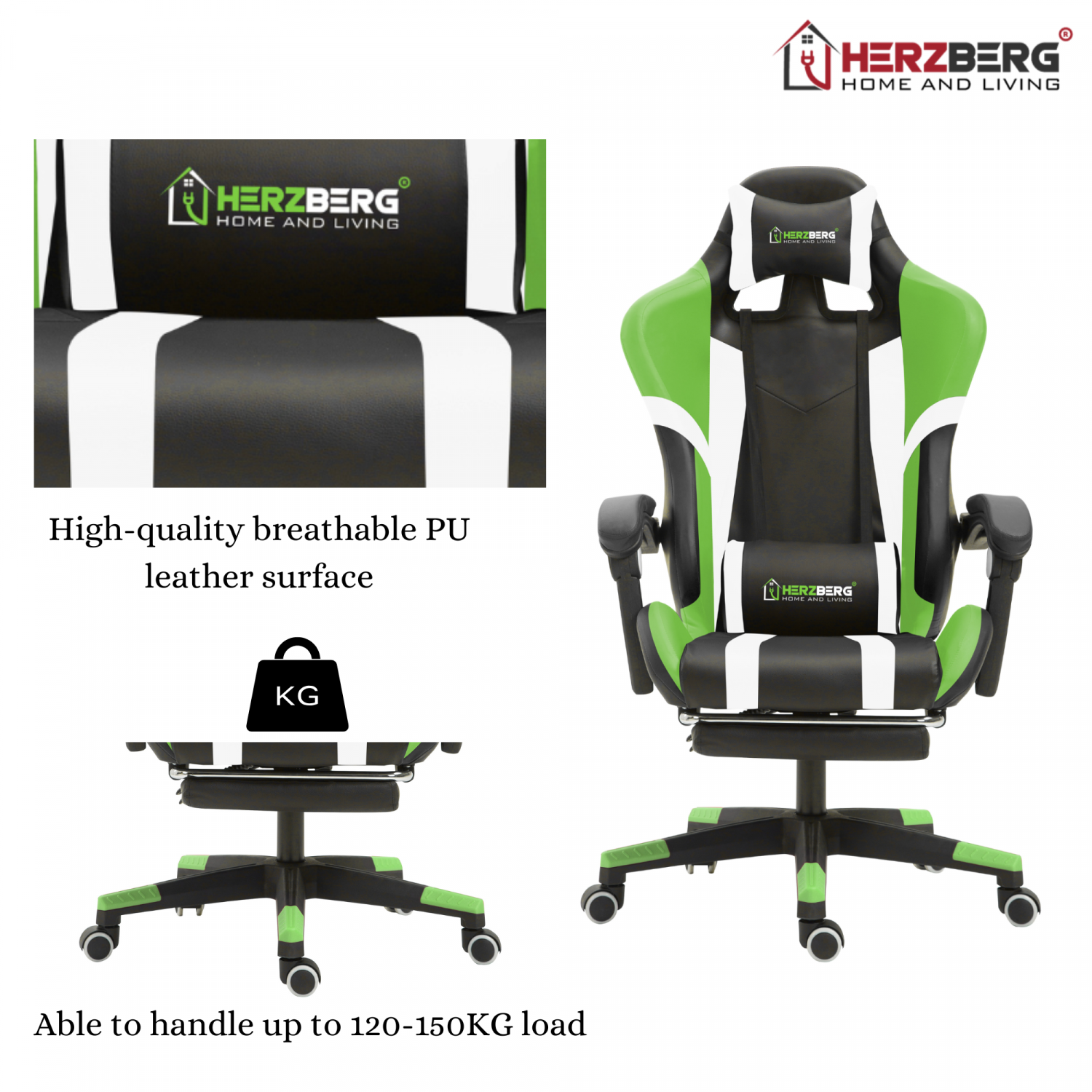 Herzberg HG-8083: driekleurige gaming- en bureaustoel met lineair accent geel - Design Meubelz