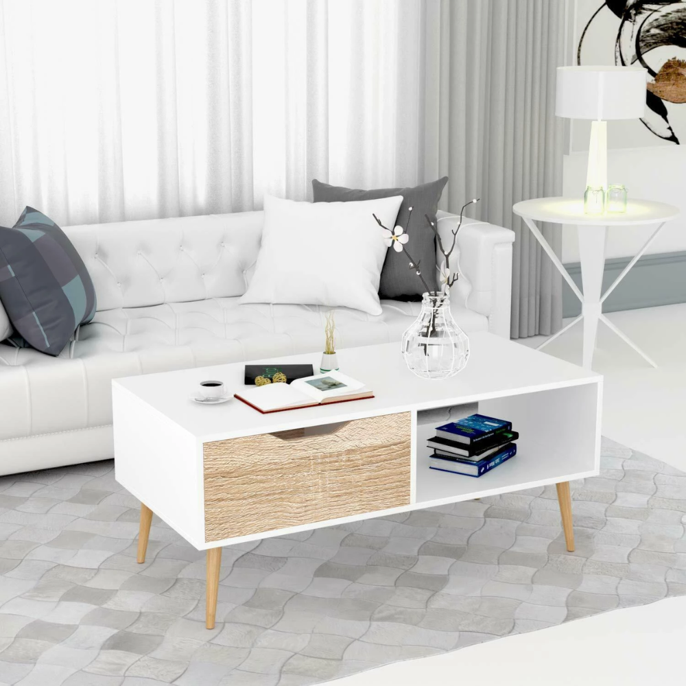 Nordicz Trä tv-meubel/salontafel met 1 lade 100 cm - Design Meubelz