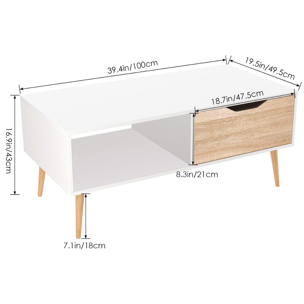 Nordicz Trä tv-meubel/salontafel met 1 lade 100 cm - Design Meubelz